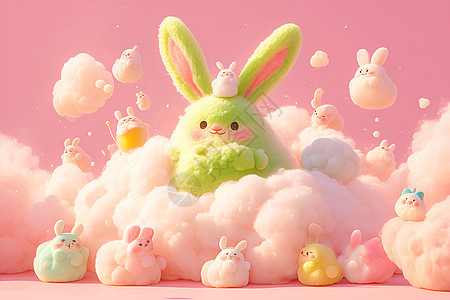 棉花糖上的兔子图片