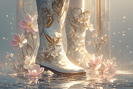 开满花朵的靴子背景图片