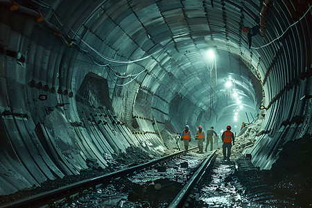 工人们在隧道图片