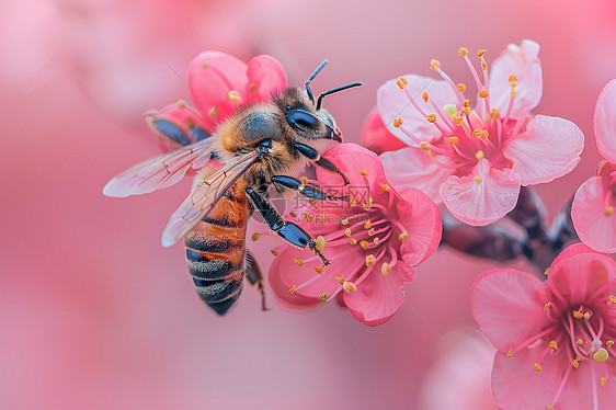 桃花上的蜜蜂图片