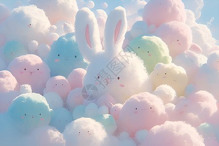 可爱五彩缤纷的棉花糖兔子插画