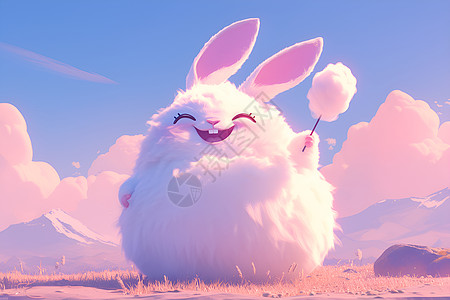 甜甜的棉花糖兔子图片