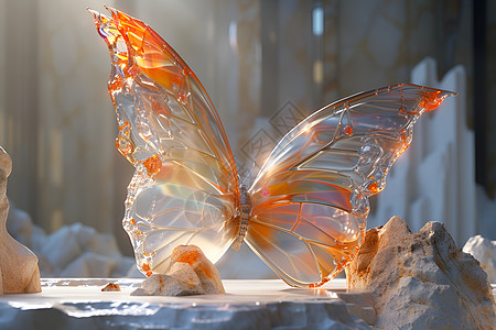 夕阳下阳光下的玻璃蝴蝶背景