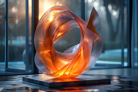 阳光下的抽象玻璃雕塑高清图片