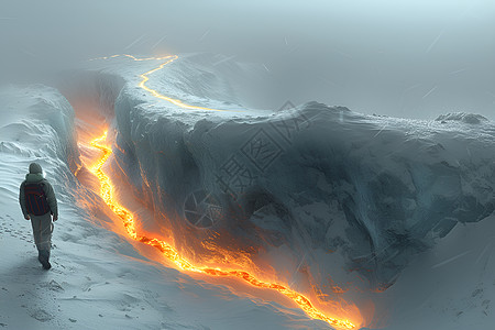 雪山里的熔岩河流图片