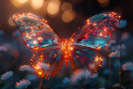 花海里的玻璃蝴蝶背景图片
