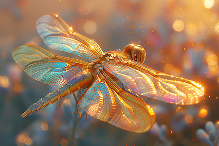 夕阳下的玻璃蜻蜓背景图片