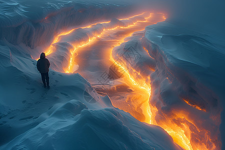 雪山火焰河流图片