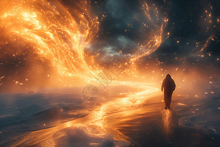 雪山火焰中的旅客图片