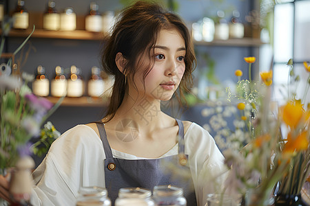 花朵里女孩厨房里的美人背景