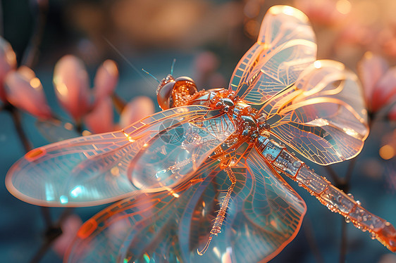 花海里的玻璃蜻蜓图片