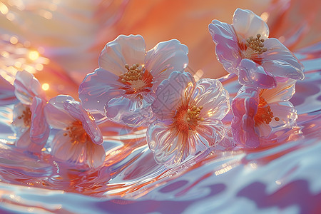 水面上的玻璃花朵背景图片