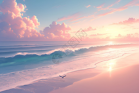 海滩日出的插画图片