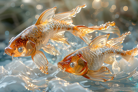箔纸塑造而成的金鲤鱼图片