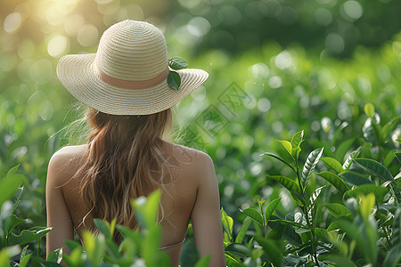 采摘茶叶的女子图片