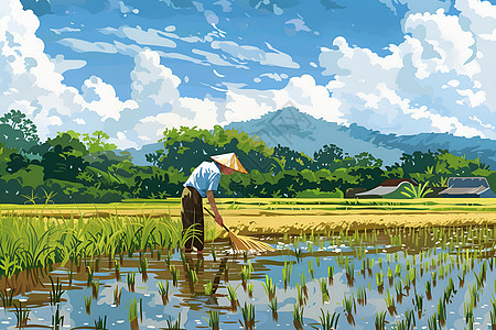 农人在收割香稻图片