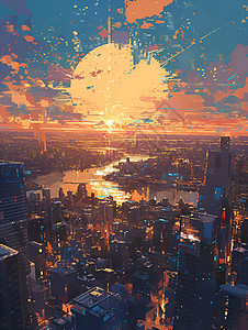 夕阳下的城市图片
