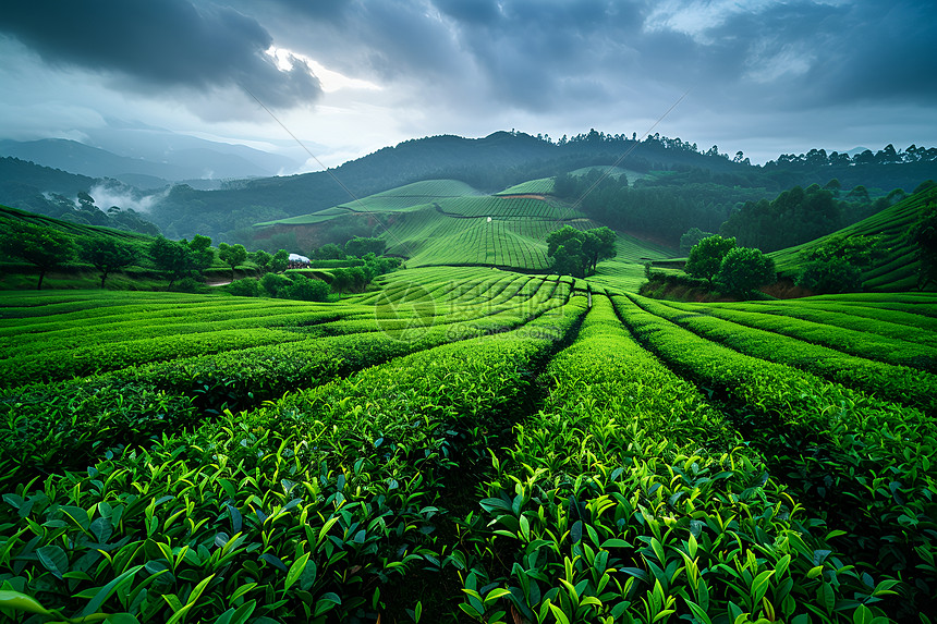 夜色下的茶山绿海图片