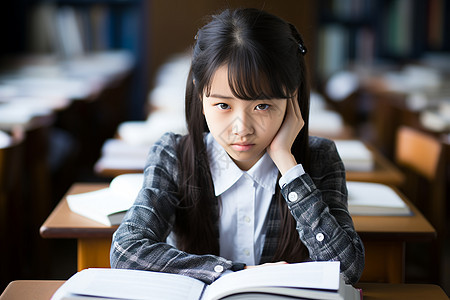 教室里学习的女孩背景图片