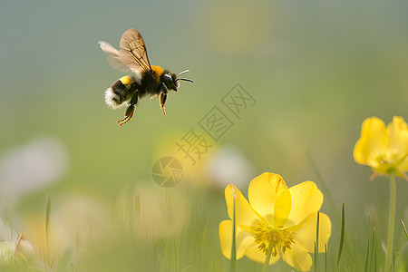 蜜蜂飞向黄花图片