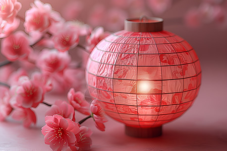 红灯笼与粉色花束背景图片