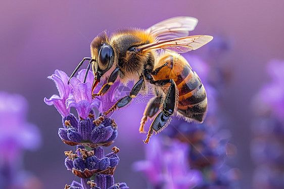 紫色花朵上的蜜蜂图片