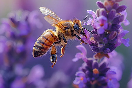 蜜蜂飞舞在花海之上图片