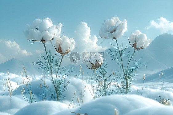 雪地里的棉花植物图片
