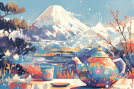 雪山下的茶壶图片