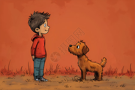 少年与狗在草地上图片