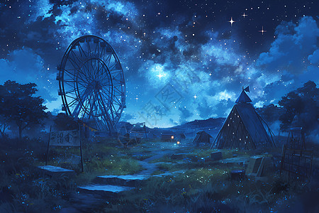 夜幕中的摩天轮背景图片