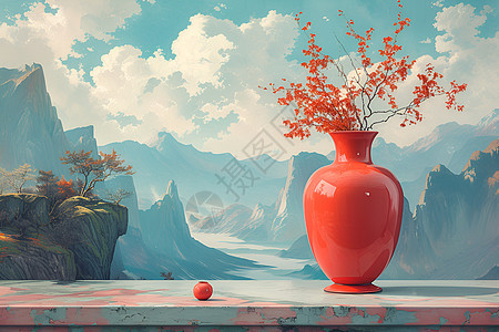 红色花瓶图片