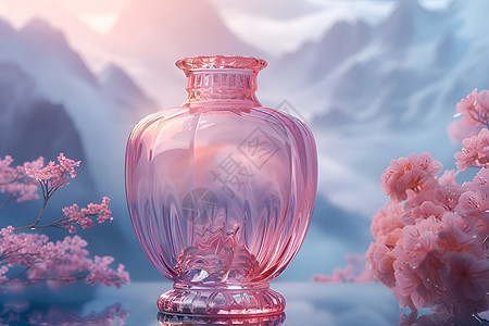 陶瓷花瓶花瓶与背景山脉设计图片