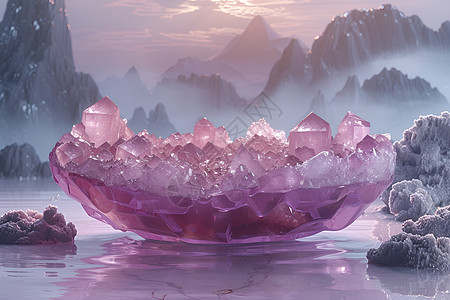 冰雪之山上的粉红碗高清图片