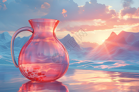 湖水中粉色花瓶图片