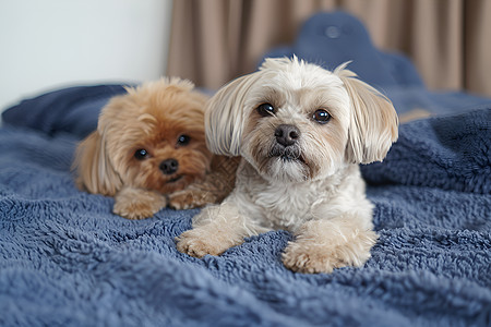 两只小狗在沙发上高清图片