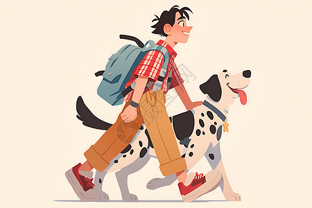 男孩与狗的涂鸦散步图片