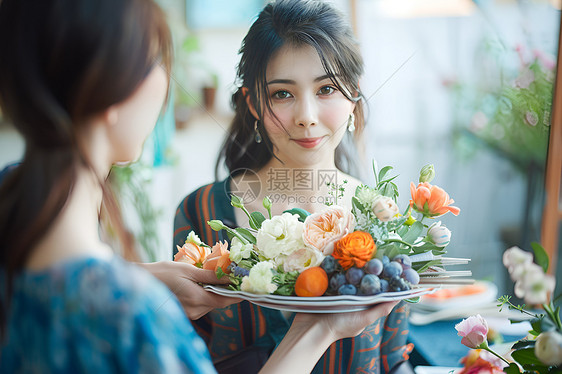 花艺花女与欢快旋律图片