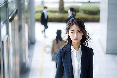 少女在办公楼前背景图片