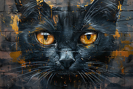 黑色猫咪涂鸦之美图片