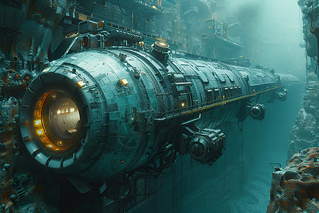 深海中的潜艇背景图片