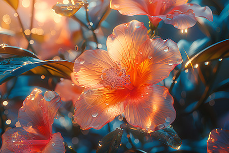 透明花瓣上的水滴图片