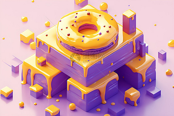 紫黄交织的奶油甜甜圈图片