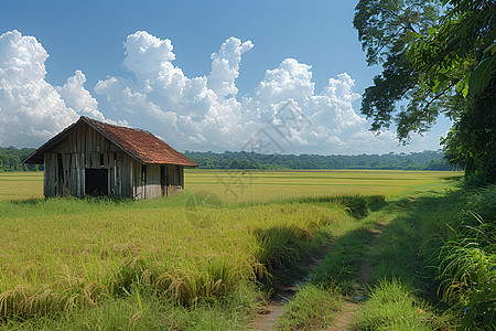 稻田中的小屋图片