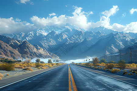 山脉水墨开阔的公路背景