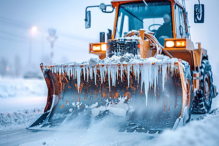 清理雪地的铲车图片