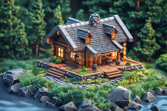 草地上的房子模型图片
