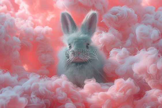 棉絮上的兔子图片