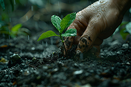 雨中种植的树木图片