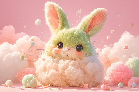 粉色背景中的小兔子图片